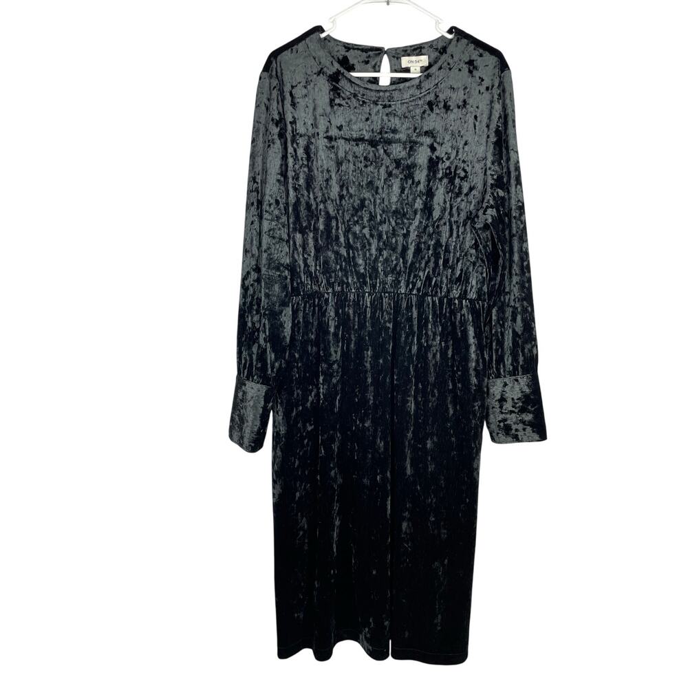 On 34th Black Long Sleeve Velvet Midi Dress XL Whimsigoth Witchy Holiday Formal